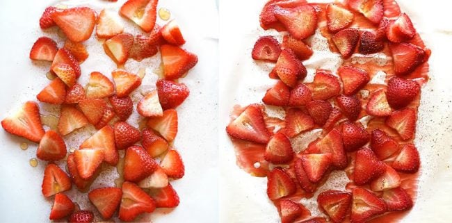 The BEST Angel Food Cake you will ever make!! SO MUCH BETTER than store bought and always a crowd pleaser! #angelfood #angelfoodcake #roastedstrawberries #angelfoodcakerecipe #iambaker #summerdesserts 烤草莓