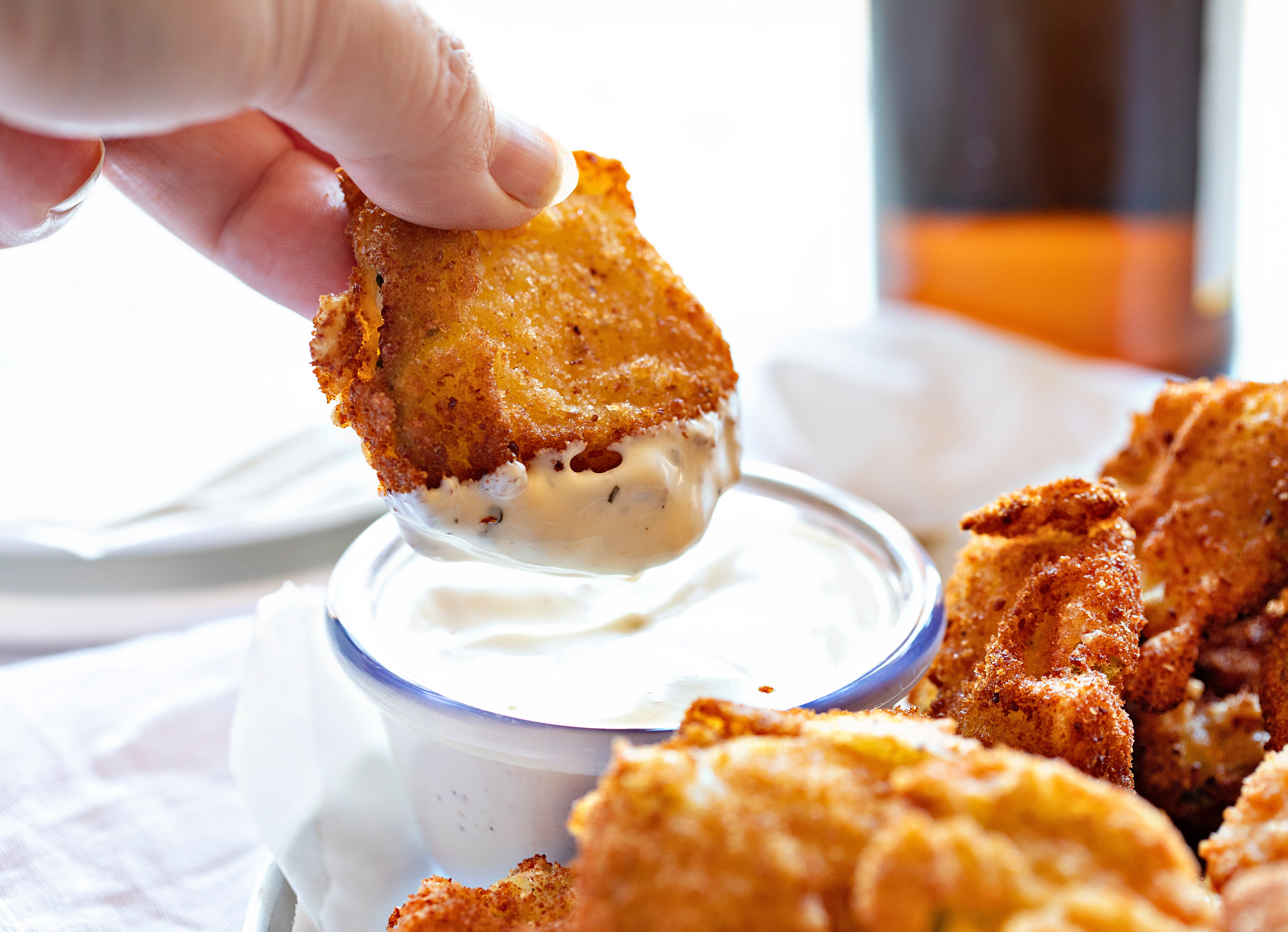 These deep fried pickles are an amazing appetizer any time of year! #picklechips #friedpickles #deepfried #deepfriedpickles #deepfriedrecipes #picklerecipes #iambaker Deep Fried Pickles Recipe