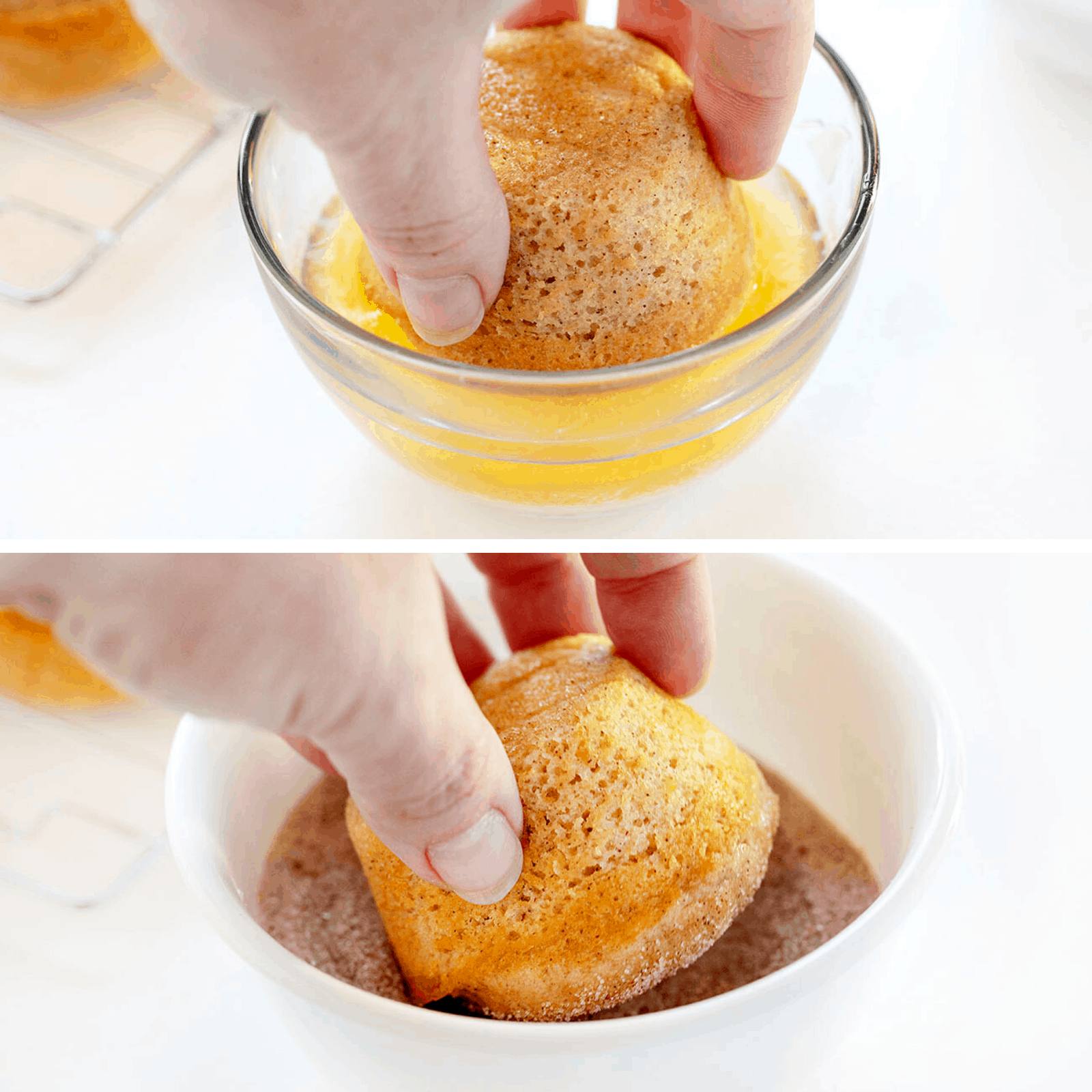 甜甜圈松饼蘸黄油和肉桂糖