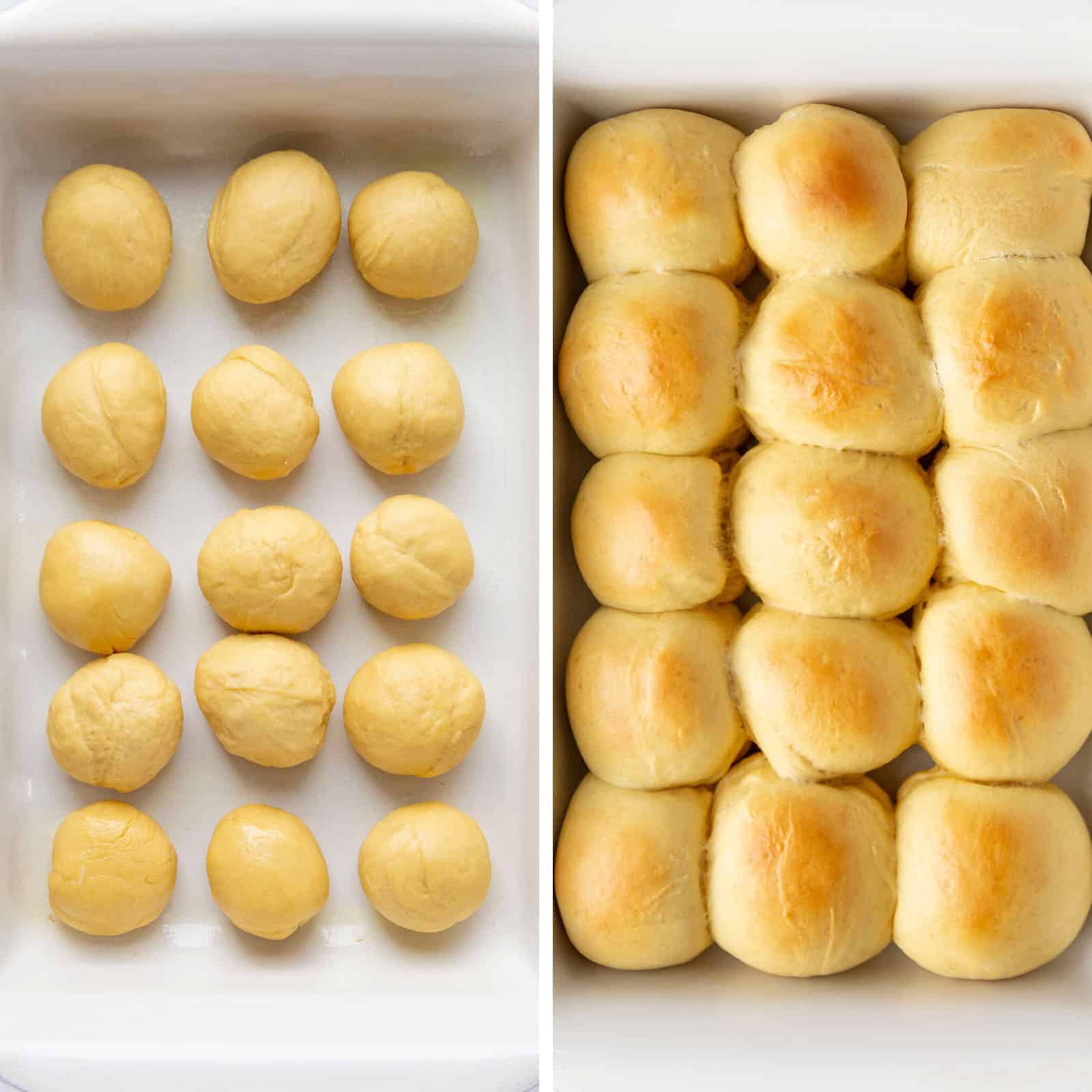 Homemade Hawaiian Rolls are sweet and fluffy rolls that you can make at home and skip the grocery store! Hawaiian Rolls, How to Make Hawaiian Rolls, Soft Rolls, the Softest Rolls, Dinner Rolls, Copycat Hawaiian Rolls, Rolls, homemade rolls, bread, baking, yeast rolls, i am baker, iambaker 夏威夷卷的过程与一个图像的生面团和一个烤卷