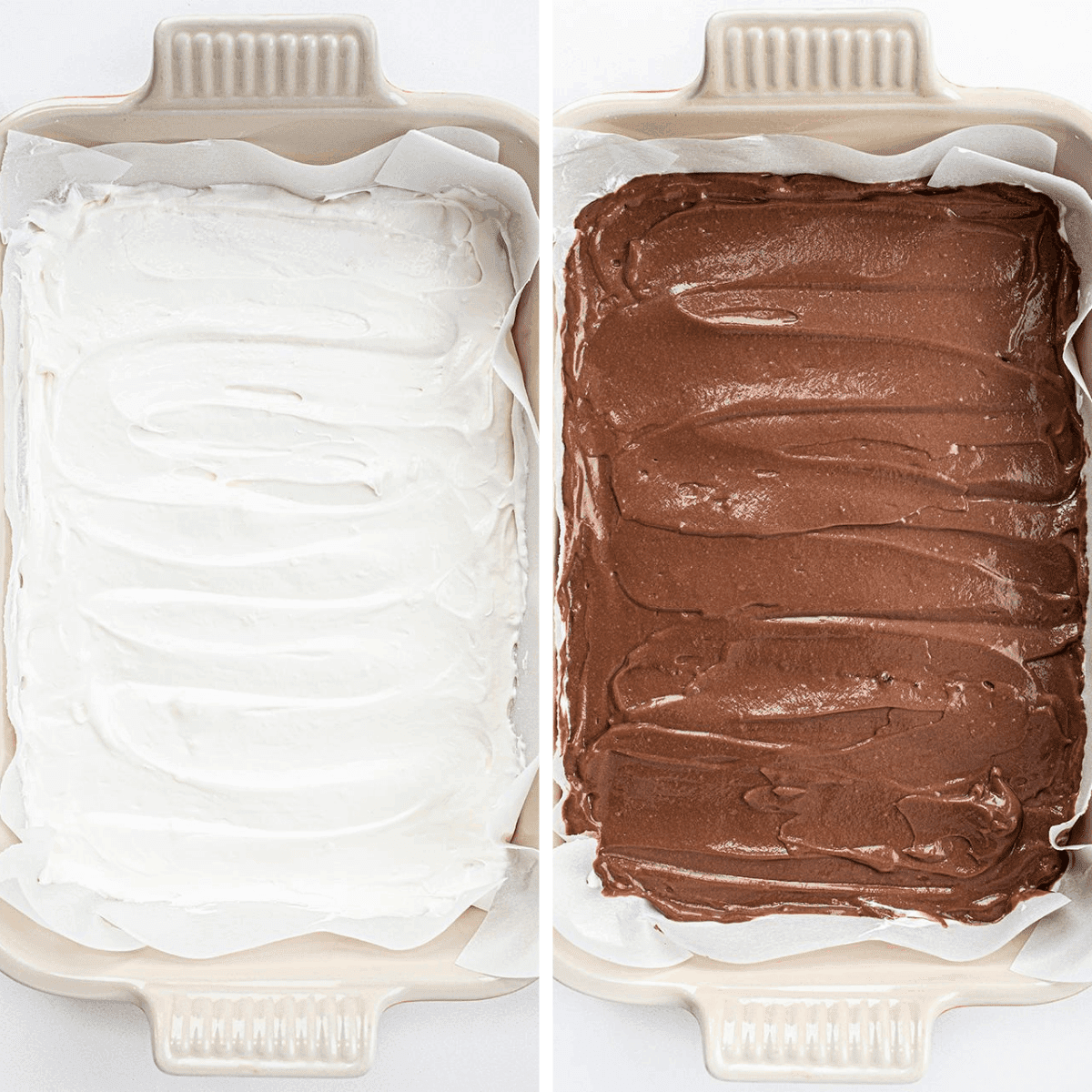 Frozen S'mores are a sweet treat with graham crackers surrounding layers of a cream cheese and marshmallow mixture with a layer of chocolate pudding. Frozen S'mores, Frozen Smores, TikTok Recipes, TikTok Smores, TikTokS'mores, How to Make Frozen Smores, Campfire Recipes, Recipes, Desserts, i am baker, iambaker 在全麦饼干上铺开一层冷冻甜点的过程镜头