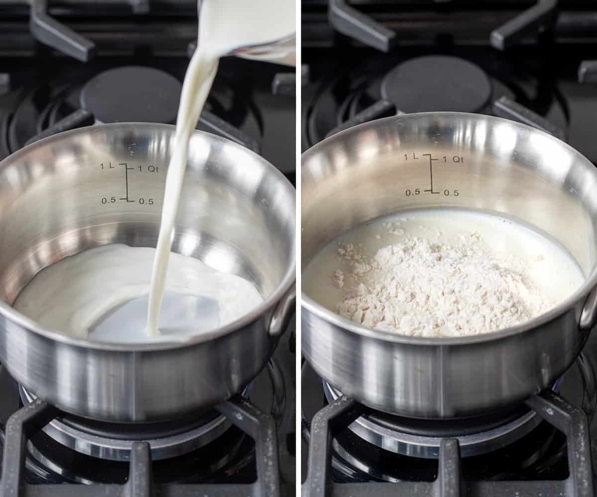 添加牛奶和面粉平底锅使貂结霜——300美元。