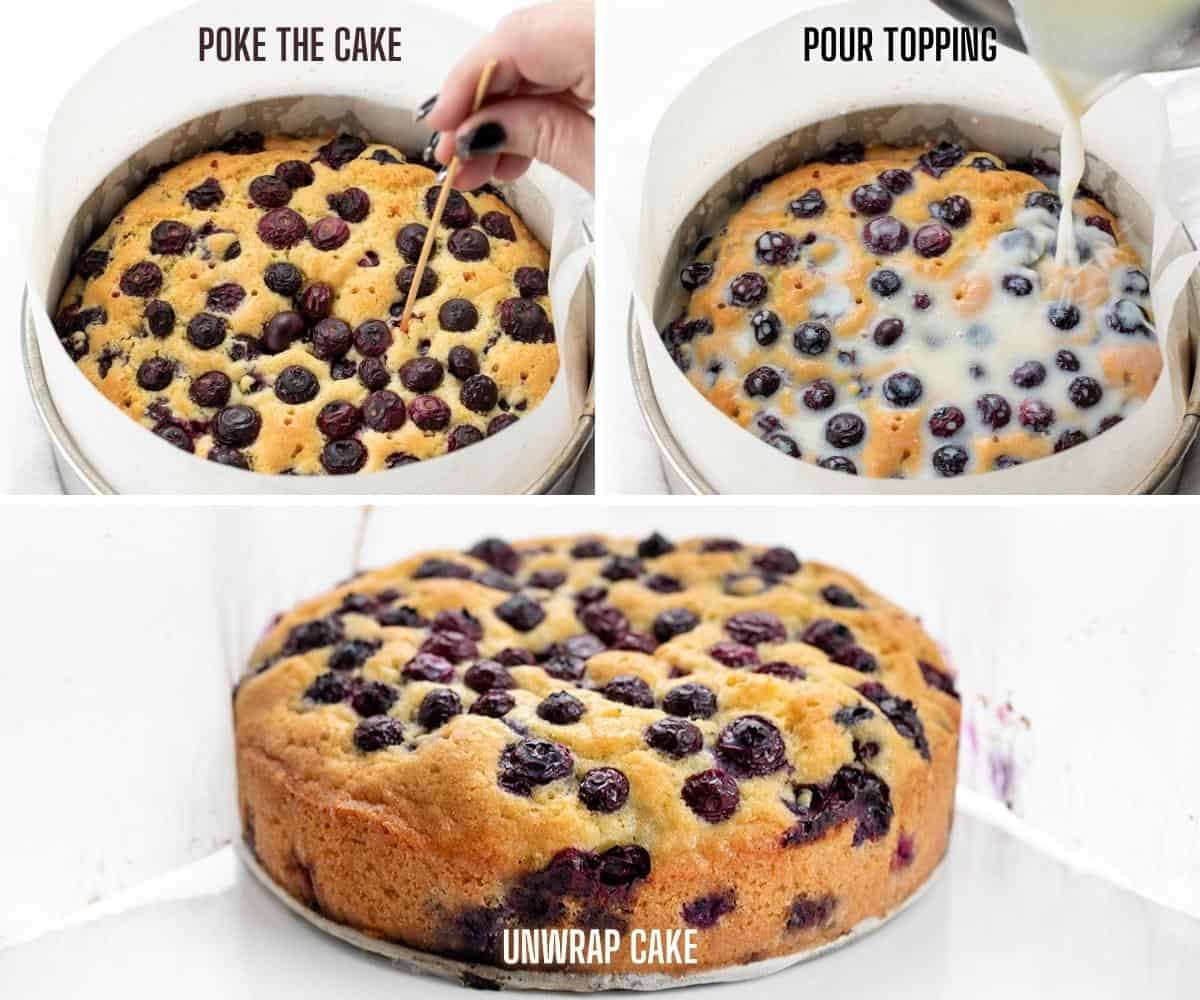 戳洞，倒馅料，打开蓝莓早餐蛋糕。