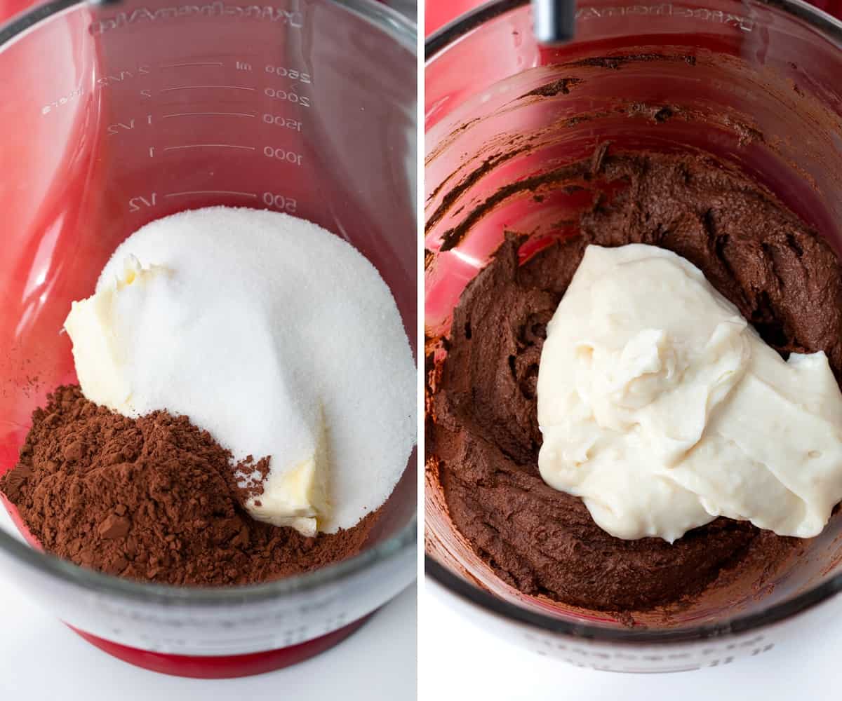 在搅拌器步骤制作巧克力貂糖霜。