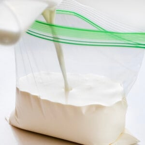 添加牛奶和奶油塑料袋使软冰淇淋。