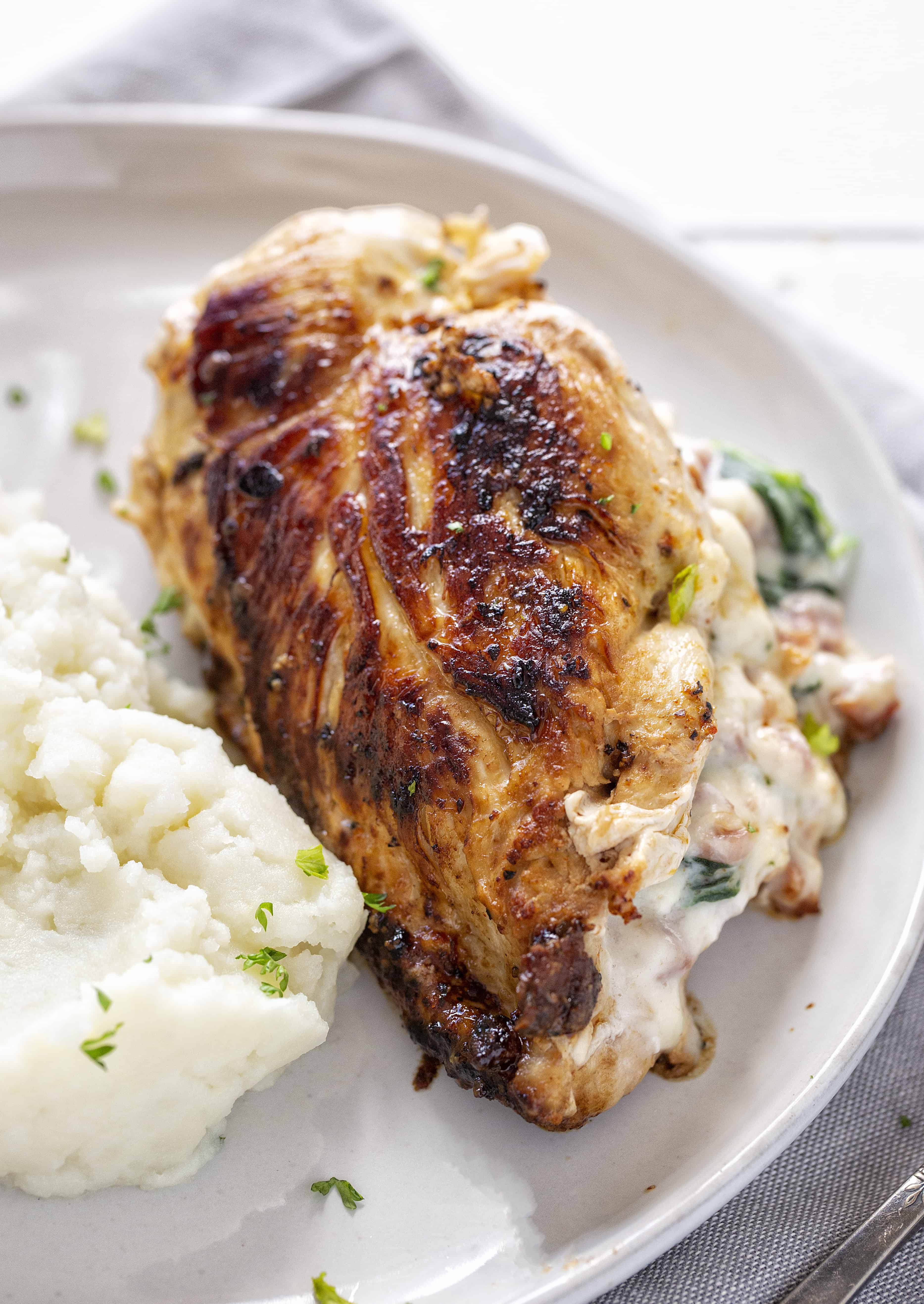 火腿芝士鸡配土豆泥