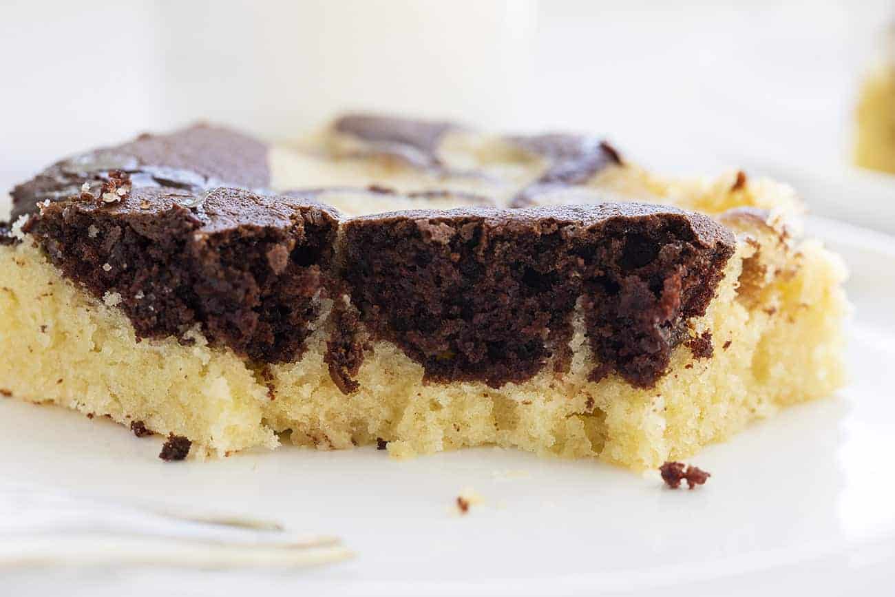 一块湿大理石蛋糕，完美的巧克力和香草碎屑