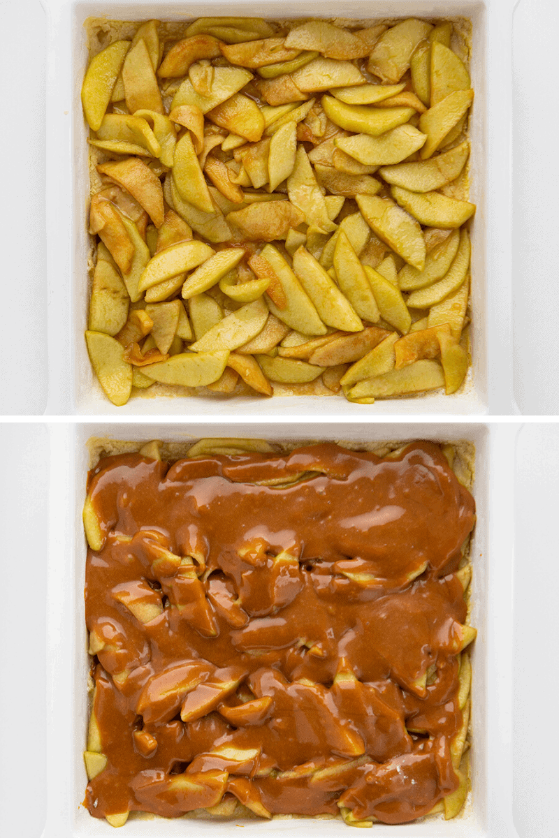 制作燕麦焦糖苹果棒，一个加苹果，一个烤前在苹果上涂焦糖