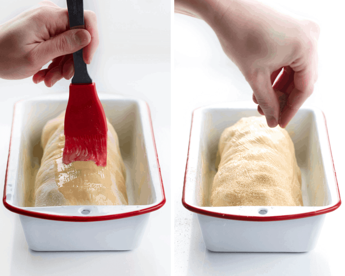 刷自制肉桂葡萄干面包，加入肉桂糖