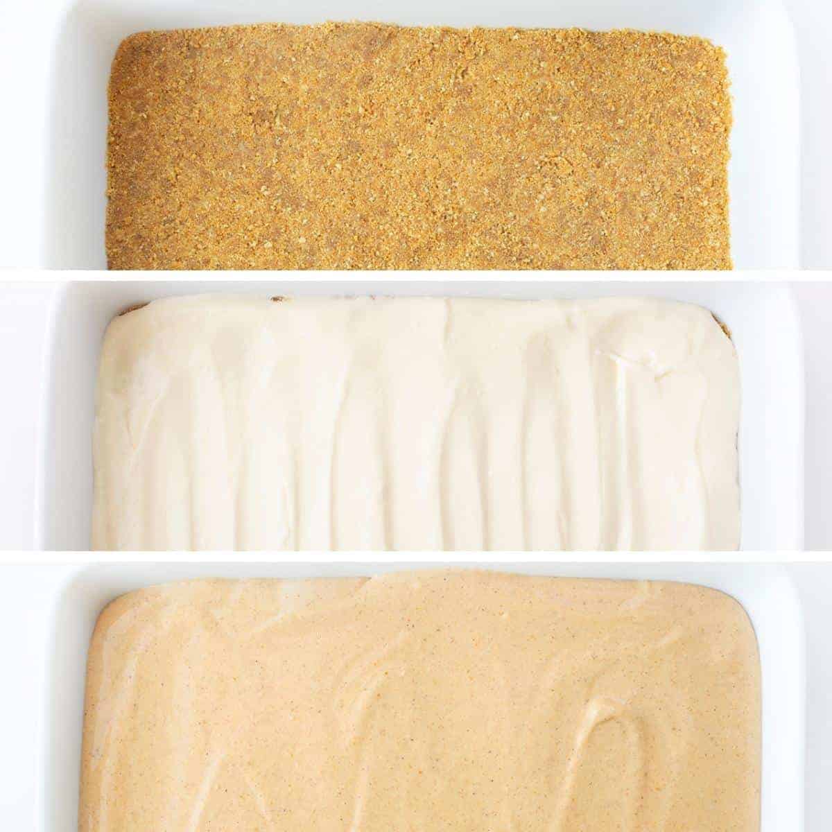 南瓜芝士蛋糕的饼皮，馅料和顶部。南瓜甜点，甜点，烘焙，秋天烘焙，甜点食谱，南瓜芝士蛋糕，全麦饼干皮，奶油浇头，足球甜点，超级碗甜点，圣诞甜点，我是面包师，iambaker