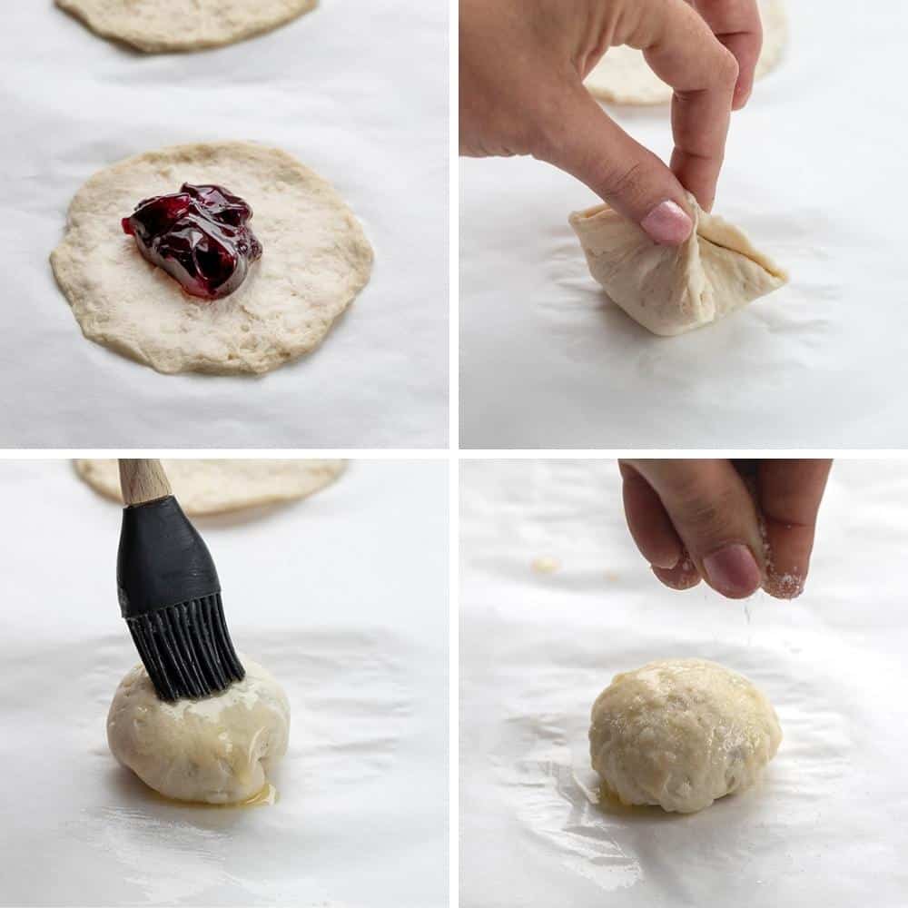 制作蓝莓派炸弹的步骤。早餐，蓝莓派炸弹，水果填充手派，空气炸锅食谱，蓝莓早餐，烤蓝莓甜点，甜点，樱桃派炸弹，烤派炸弹，食谱，我是面包师，iambaker