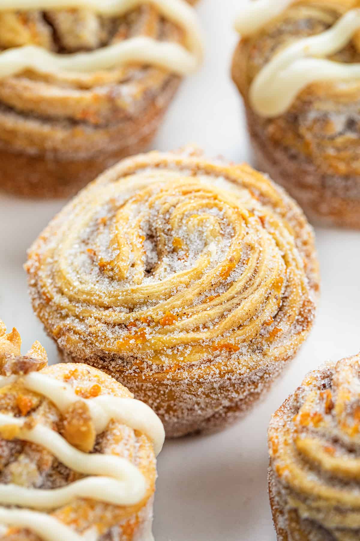 Close up of a Carrot Cake Cruffin.