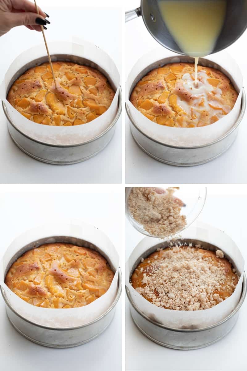 步骤戳桃蛋糕然后毛毛雨酱加入垮掉桃子蛋糕。